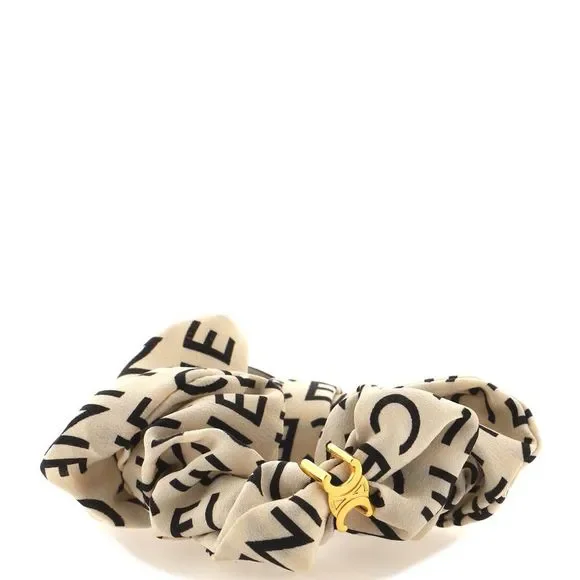 Celine Triomphe Scrunchie Printed Silk with Metal XS Neutral - Picture 2 of 4